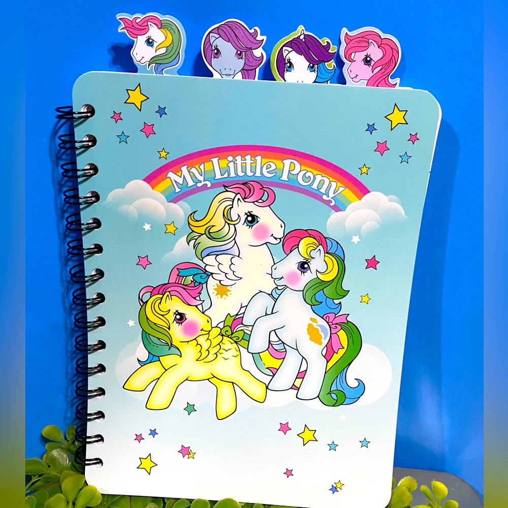 MY LITTLE PONY NWT PLASTIC 4 TAB & COVER SPIRAL SPINE JOURNAL 9”x6”OLDIE…